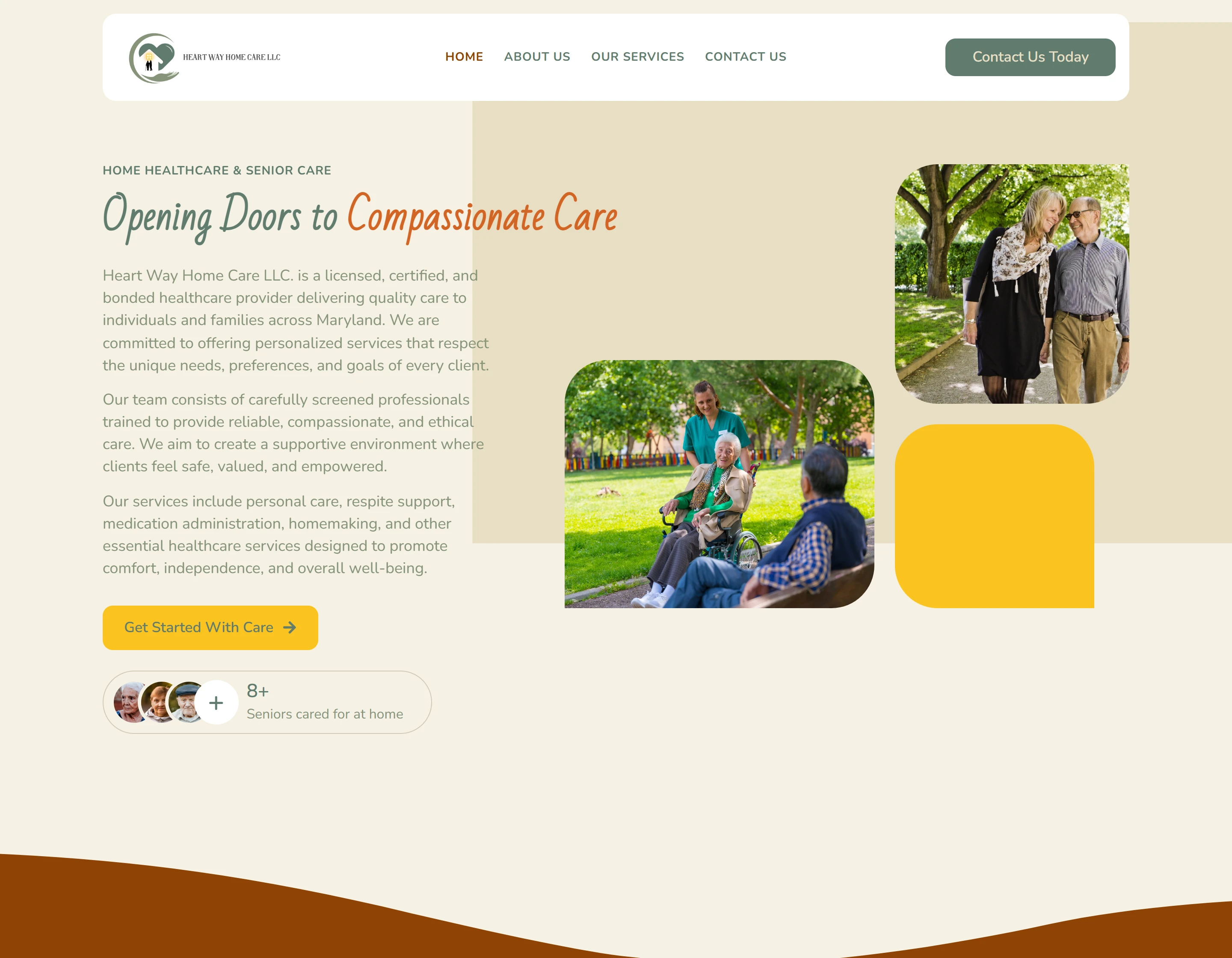 Heart Way Home Care website - Home healthcare and senior care services