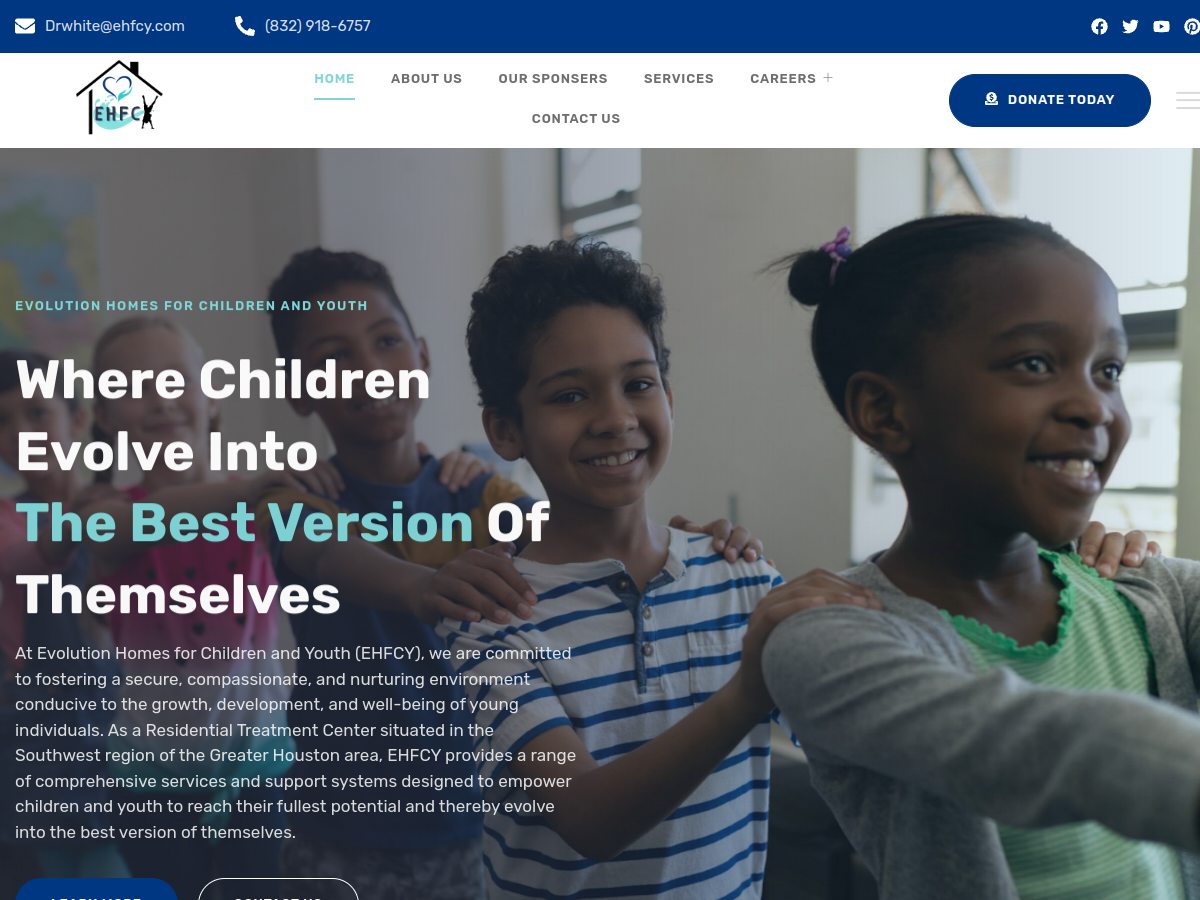 Evolution Homes for Children and Youth website - Comprehensive care facility web development
