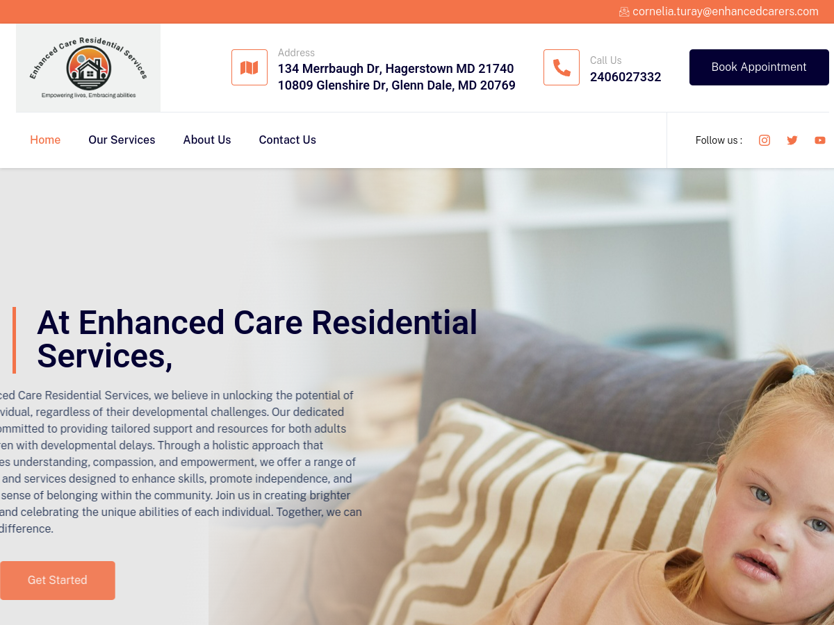 Enhanced Care Residential Services website - Residential care web design for individuals with developmental delays