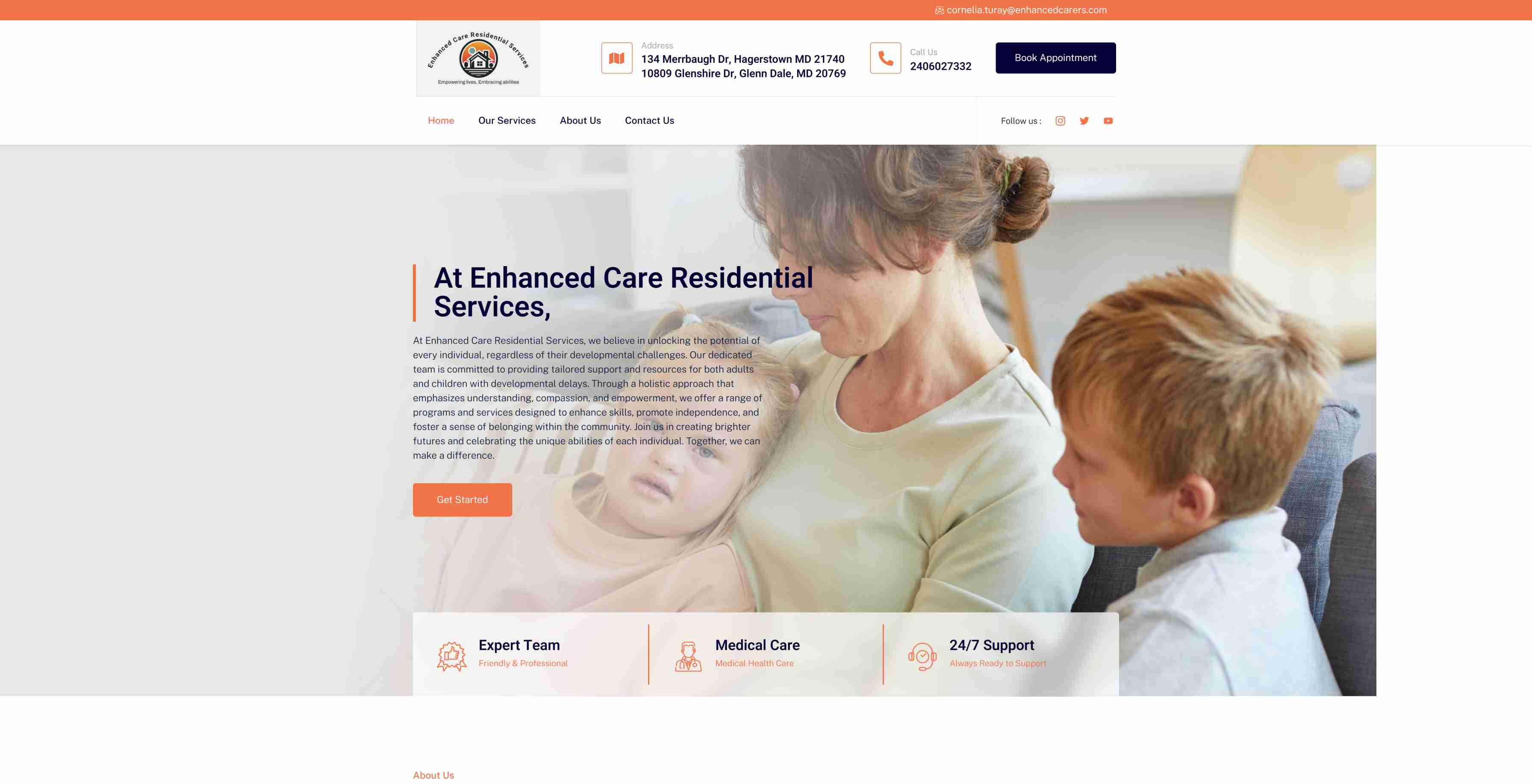 Enhanced Care Residential Services website - Residential care web design for individuals with developmental delays
