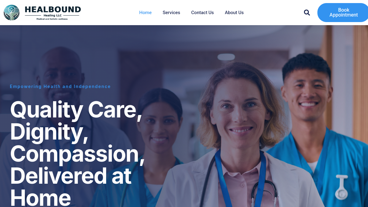 HealBound America website - Licensed home health agency web design in Burke, Virginia