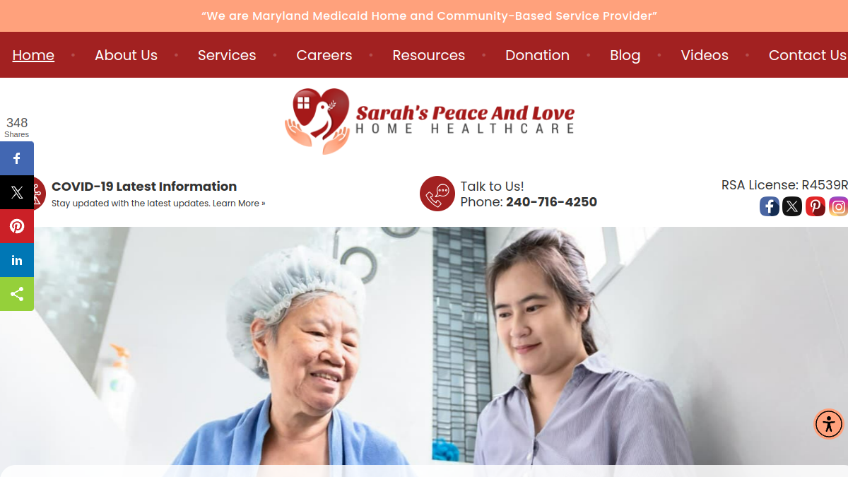 Sarahs Peace and Love Home Healthcare website - Medicaid-certified home care web design in Laurel, Maryland