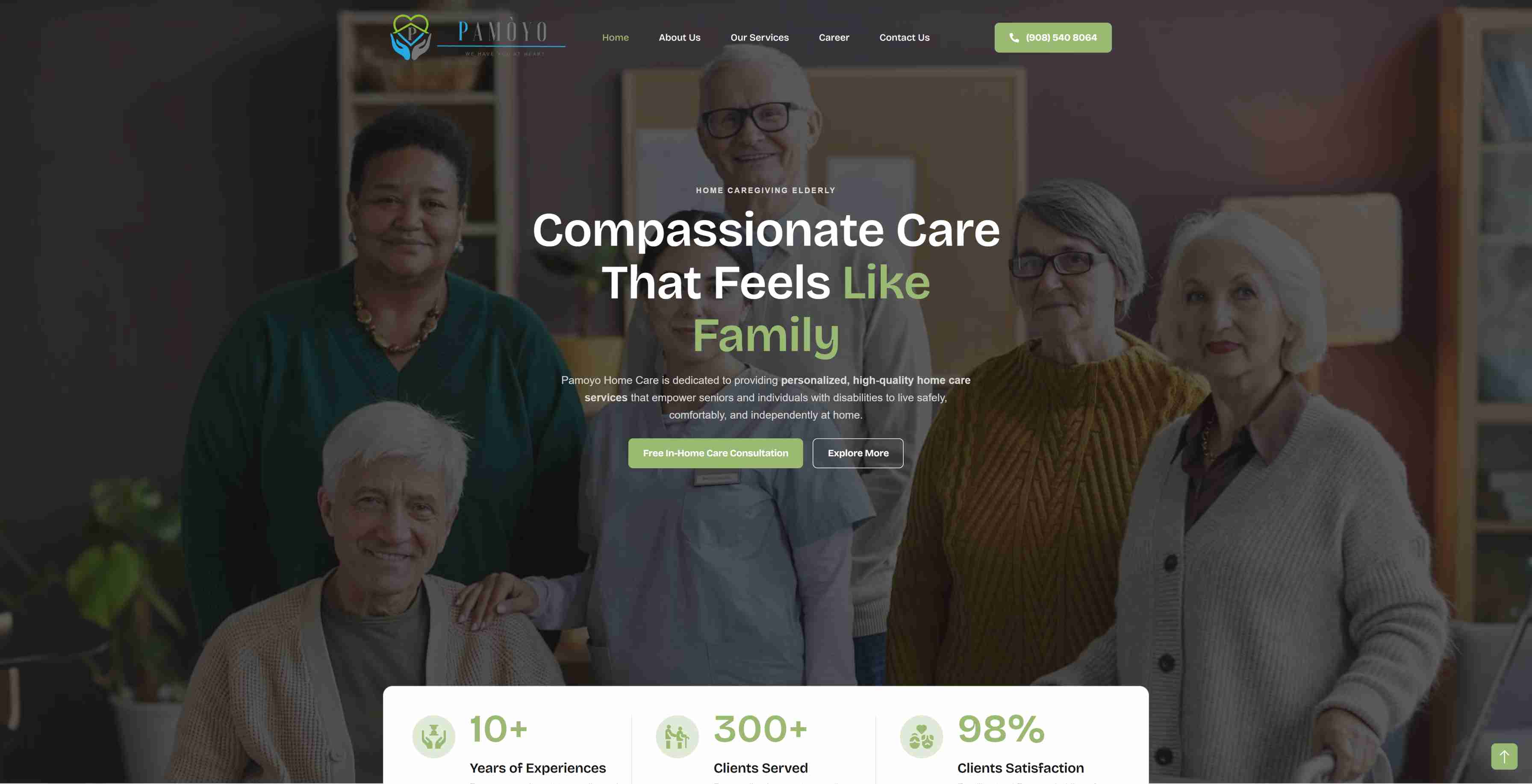 Pamoyo Home Care website - Professional home care web design for senior and disability care services